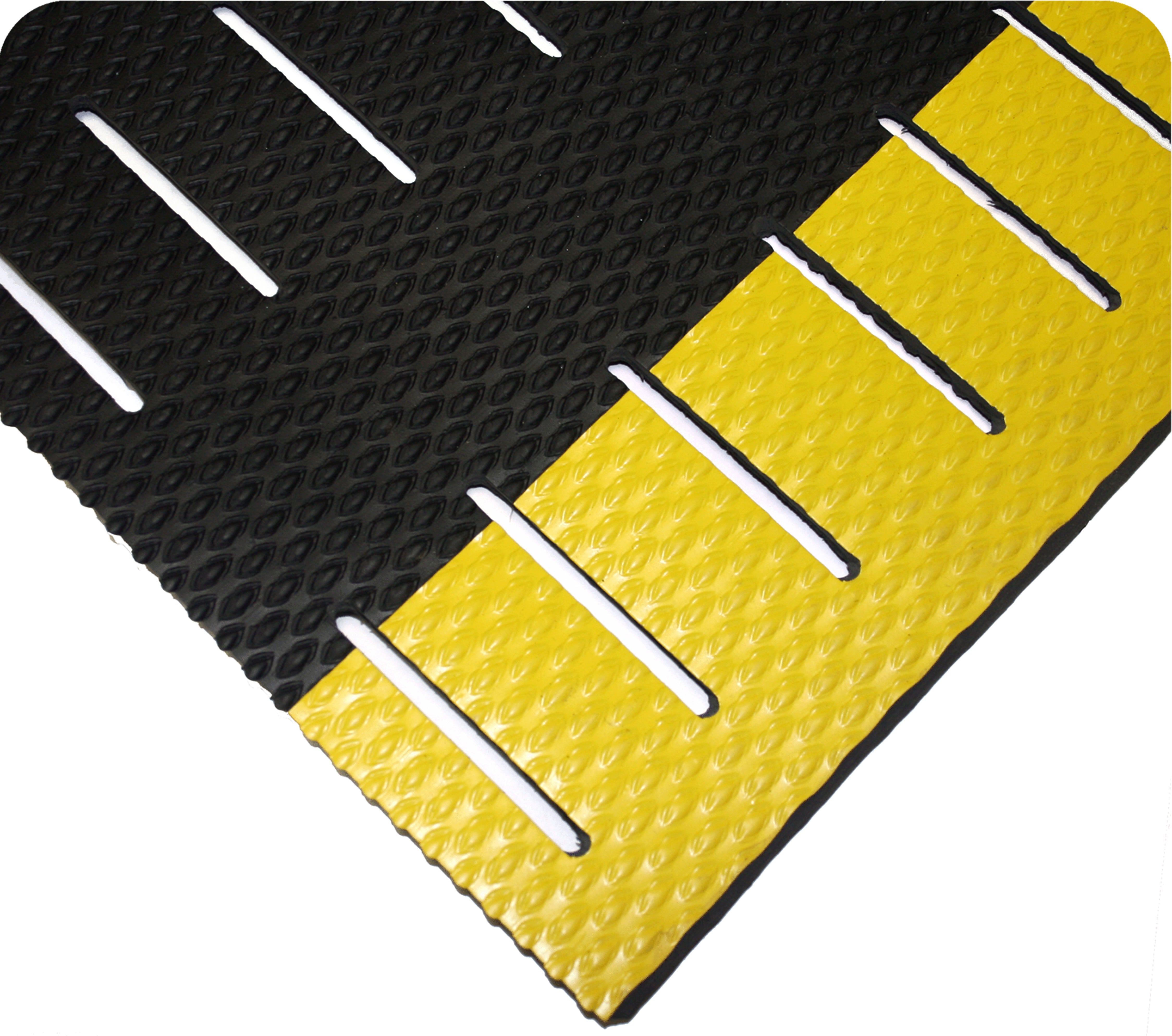 Kushion Walk Slotted Floor Matting 3/8 Inch Thick - Black w/Yellow Borders