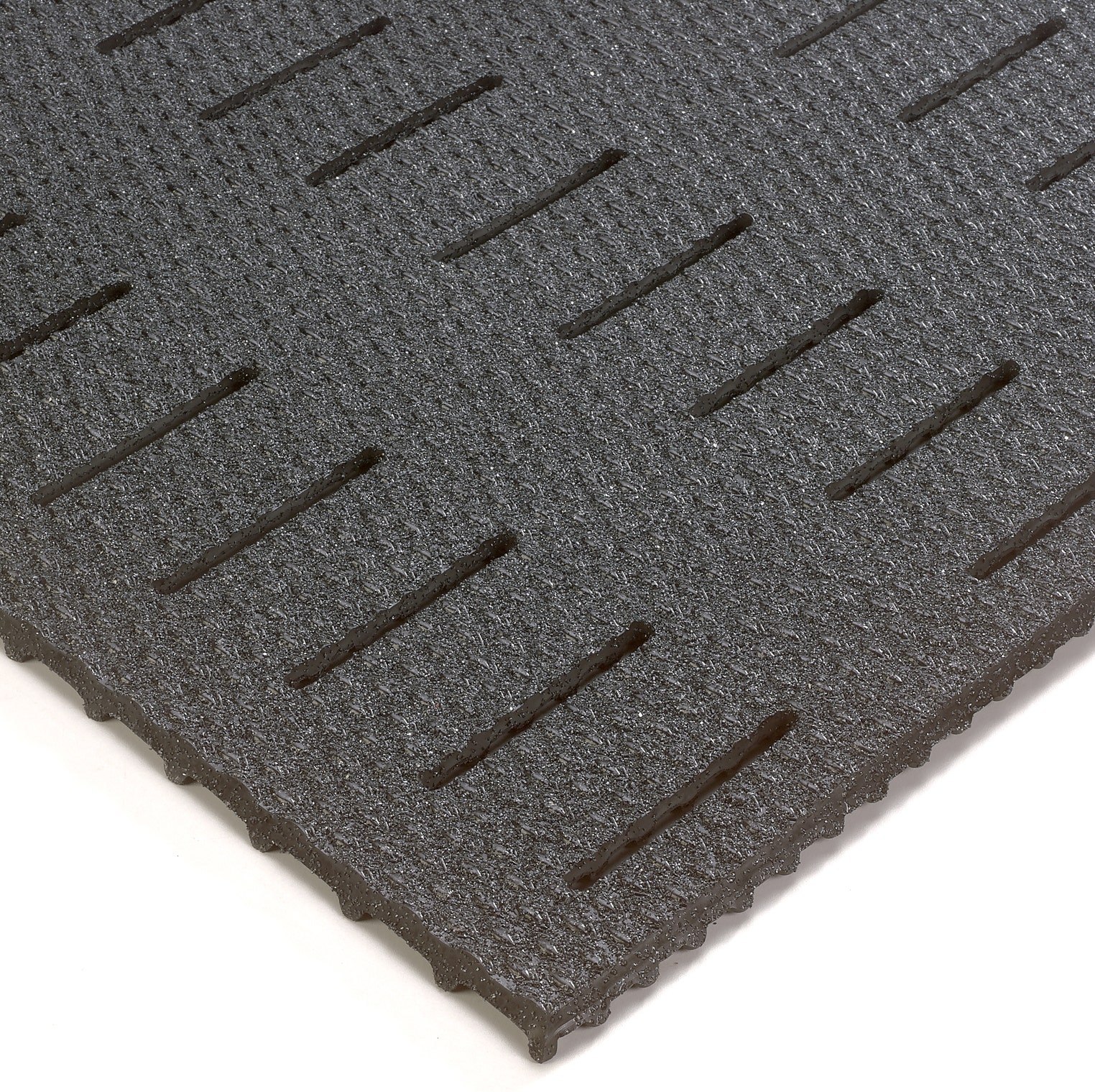 Abrasive Coated Kushion Walk Floor Matting - Slotted, Black, 3/8in
