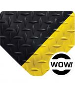 Premium Diamond-Plate No-Slide Anti-fatigue Mat – Black w/ Yellow Borders corner
