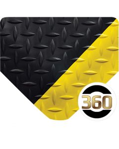 Premium Diamond-Plate No-Slide Anti-fatigue Mat – Black w/ Yellow Borders corner