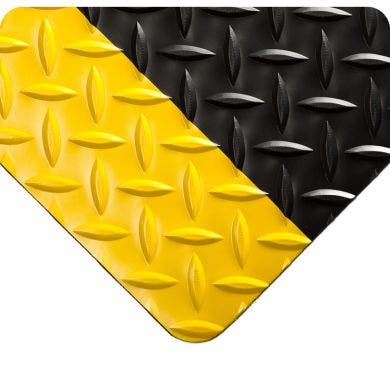 Diamond-Plate Safety Floor Mating Runner Black w Yellow Borders, 3/16in, 75ft Full Roll 