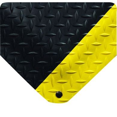 Premium Diamond-Plate Anti-Fatigue Mat- Black w/ Yellow Borders corner