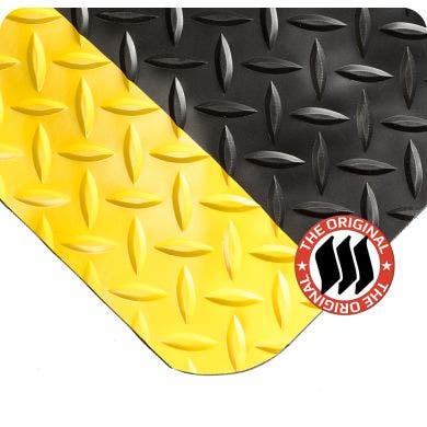 UltraSoft Diamond-Plate SpongeCote Anti-fatigue Workstation mat- Black w/ Yellow Borders corner