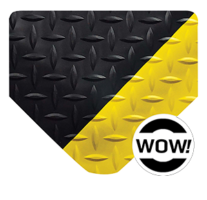 These diamond-plate floor mats for welding have an anti-slip coating on the bottom to keep them from moving around. 