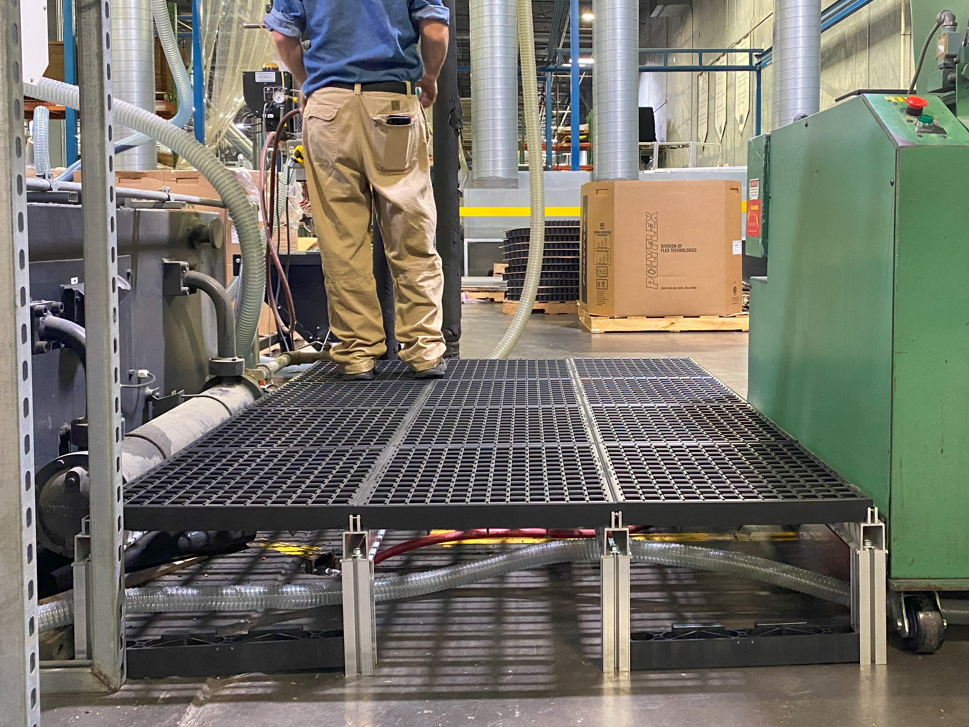 Foundation platform can be high enough for workers to safely run cords underneath the platform