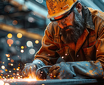 A man welding - floor mats for heat and spark resistance