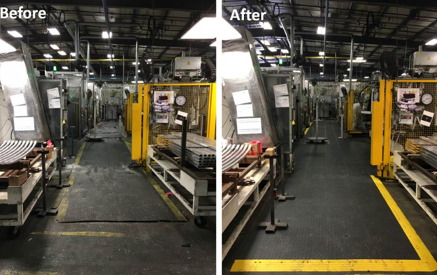 Before and after Wearwell matting installation